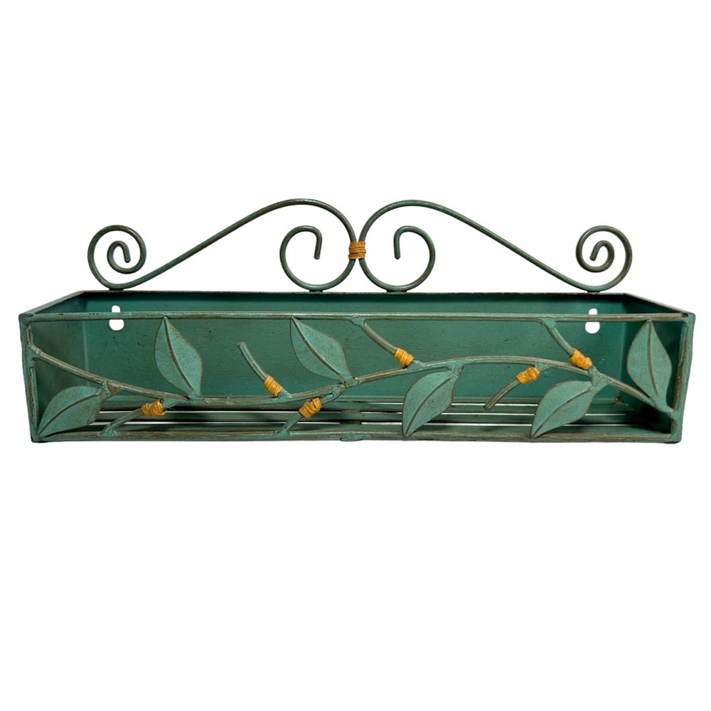 Over Stove Spice Rack Basket - Metal Green Vintage Rustic Farmhouse 11 x 2